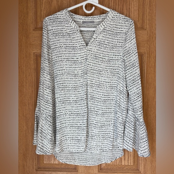 Tarte blouse V-neck bell sleeves black abstract print women’s M - Picture 1 of 10